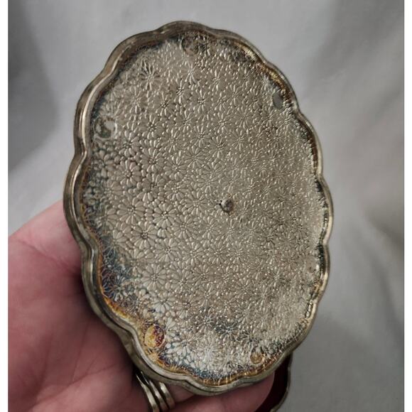 Vintage Metal Red Velvet Lined Lidded Vanity Jar Container Silver Etched - Picture 7 of 11